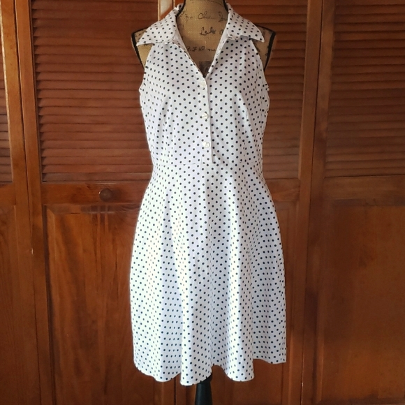 Never worn size 14 runs small brown polka dot white cotton dress - Picture 1 of 9